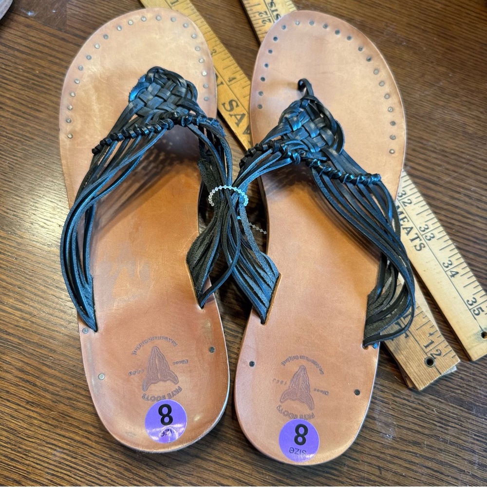 Frye Boots Valley Sandals Braided Thong Slip On Black Leather Size 8 NWT NEW - Picture 3 of 6
